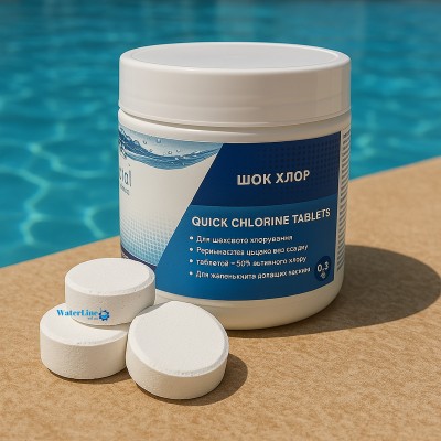 Таблетки для басейну шок хлор Crystal Pool Quick Chlorine Tablets 0,3 кг | Хімія для басейнів Кристал Пул
