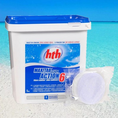 Повільнорозчинні + шок комплексні хлорні таблетки hth MaxiTab Action 6в1 5кг