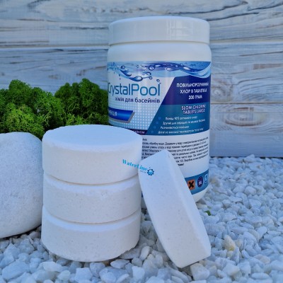 Повільний (тривалий) хлор для басейну Crystal Pool Slow Chlorine Tablets Large 1 кг в великих таблетках