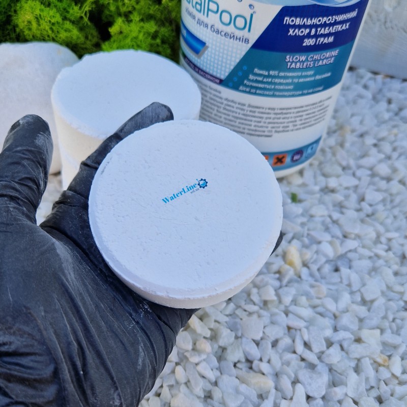 Повільний (тривалий) хлор для басейну Crystal Pool Slow Chlorine Tablets Large 1 кг в великих таблетках