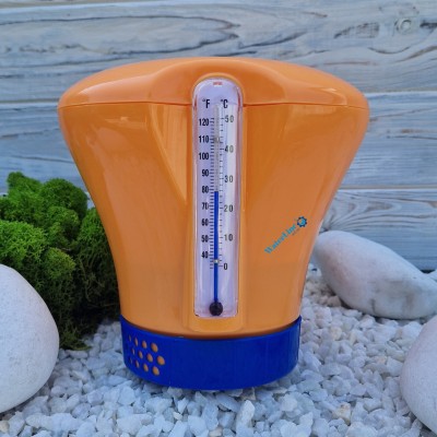 Поплавок-дозатор для бассейна для больших таблеток хлора с термометром Kokido K619BU (табл. 75 мм) оранжевый